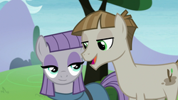 Size: 1920x1080 | Tagged: safe, screencap, maud pie, mudbriar, earth pony, pony, g4, the maud couple, duo, female, male, mare, ship:maudbriar, shipping, smiling, stallion, straight, when he smiles, when she smiles