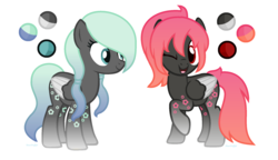 Size: 2041x1173 | Tagged: safe, artist:moonwolf96, oc, oc only, oc:hana joy, oc:sakura, pegasus, pony, female, mare, reference sheet, two toned wings