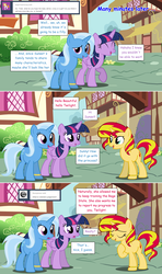 Size: 1280x2168 | Tagged: safe, artist:hakunohamikage, sunset shimmer, trixie, twilight sparkle, alicorn, pony, ask-princesssparkle, g4, ask, female, lesbian, pregnant, ship:suntrix, shipping, tumblr, twilight sparkle (alicorn)