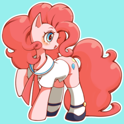 Size: 1000x1000 | Tagged: safe, artist:unousaya, pinkie pie, earth pony, pony, g4, clothes, female, mare, sailor uniform, shoes, simple background, socks, solo