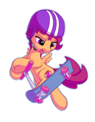 Size: 1100x1400 | Tagged: safe, artist:bobdude0, scootaloo, pegasus, pony, g4, color outline, cute, female, filly, helmet, outline, scooter, simple background, smiling, solo, tongue out, transparent background
