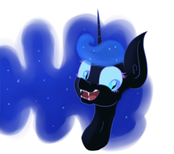 Size: 1348x1189 | Tagged: safe, artist:paskanaakka, derpibooru exclusive, nightmare moon, pony, g4, bust, ear fluff, fangs, female, open mouth, portrait, simple background, smiling, solo, transparent background