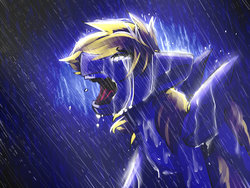Size: 1024x768 | Tagged: safe, artist:pprinceran, artist:prince-ran, derpy hooves, pegasus, pony, g4, crying, dark, eyes closed, female, hair over one eye, mare, open mouth, poem in the description, rain, sad, solo