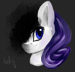 Size: 1024x982 | Tagged: safe, artist:pprinceran, artist:prince-ran, rarity, pony, g4, bust, female, gray background, looking at you, mare, missing horn, shadow, simple background, smiling, solo