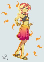 Size: 1024x1448 | Tagged: safe, artist:jurill, sunset shimmer, equestria girls, equestria girls specials, g4, my little pony equestria girls: better together, my little pony equestria girls: forgotten friendship, belly button, clothes, feet, female, flip-flops, midriff, sandals, sarong, solo, sunshine shimmer, swimsuit