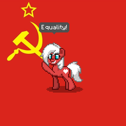 Size: 400x400 | Tagged: safe, pony, pony town, april fools, april fools 2018, blue eyes, communism, equality, female, mare, red, red background, simple background, soviet union, white hair, yellow background