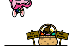 Size: 1800x1350 | Tagged: safe, artist:flutterluv, pinkie pie, earth pony, pony, g4, april fools, basket, bomb, cute, diapinkes, easter, easter basket, easter egg, easter fools day, female, holiday, mare, solo, upside down, weapon