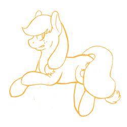 Size: 1500x1500 | Tagged: safe, artist:fatponi, part of a set, applejack, earth pony, pony, g4, female, lineart, missing hat, monochrome, part of a series, profile, simple background, solo, weight gain sequence, white background