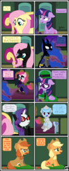 Size: 3254x8004 | Tagged: safe, artist:gutovi, applejack, fluttershy, pinkie pie, princess luna, rainbow dash, rarity, twilight sparkle, alicorn, earth pony, pegasus, pony, unicorn, comic:why me!?, g4, april fools joke, awesome, batman, batmare, blazer, bowler hat, broken window, brown mane, brown tail, catsuit, catwoman, clothes, comic, commissioner gordon, cosplay, costume, couch, cushion, cute, darling, hat, i am the night, mane six, mare in the moon, moon, mr. freeze, necktie, pinkie joker, purring, shirt, shyabetes, sunglasses, tail, the joker, the riddler, trenchcoat, twilight sparkle (alicorn), wat, wholesome