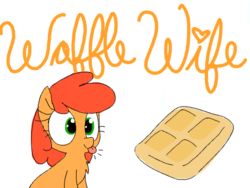 Size: 453x340 | Tagged: safe, artist:wafflecakes, oc, oc only, oc:wafflecakes, earth pony, pony, :p, food, silly, solo, tongue out, waffle
