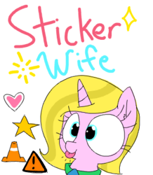 Size: 318x365 | Tagged: safe, artist:wafflecakes, oc, oc only, oc:limit state, pony, unicorn, :p, silly, solo, sticker, tongue out