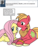 Size: 600x800 | Tagged: safe, artist:dekomaru, edit, big macintosh, fluttershy, earth pony, pegasus, pony, tumblr:ask twixie, g4, ask, female, male, preggoshy, pregnant, sensibly-proportioned pregnancy, ship:fluttermac, shipping, spanish, straight, translation, tumblr