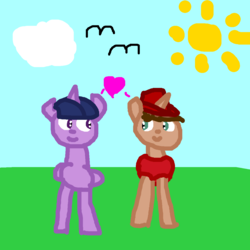 Size: 1200x1200 | Tagged: safe, artist:peternators, twilight sparkle, oc, oc:heroic armour, alicorn, pony, g4, 1000 hours in ms paint, canon x oc, heart, ms paint, quality, shipping, twilight sparkle (alicorn)
