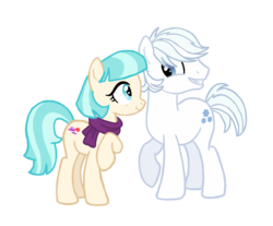 Size: 1100x912 | Tagged: safe, artist:flipwix, coco pommel, double diamond, earth pony, pony, g4, clothes, cocodiamond, crack shipping, female, male, mare, older, older coco pommel, older double diamond, raised hoof, scarf, shipping, simple background, stallion, straight, transparent background