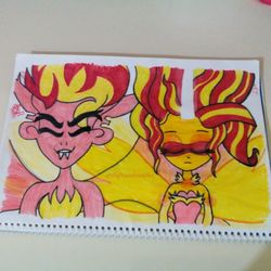 Size: 1080x1080 | Tagged: artist needed, safe, sunset shimmer, equestria girls, g4, daydream shimmer, drawing, eyes closed, female, solo, sunset satan, sunset's conscience, traditional art