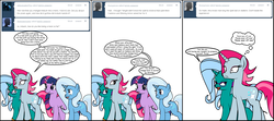 Size: 1816x808 | Tagged: safe, artist:dekomaru, trixie, twilight sparkle, oc, pony, unicorn, tumblr:ask twixie, g4, ask, comic, female, lesbian, ship:twixie, shipping, tumblr