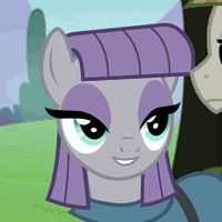 Size: 200x200 | Tagged: safe, edit, edited screencap, screencap, maud pie, mudbriar, earth pony, pony, g4, the maud couple, animated, cute, female, image macro, impact font, male, mare, maudabetes, meme, reaction image, rock, ship:maudbriar, shipping, smiling, solo focus, stallion, straight, subtitles, subverted meme, that pony sure does love rocks, when she smiles