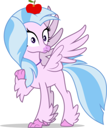 Size: 4118x4959 | Tagged: safe, artist:frownfactory, silverstream, classical hippogriff, hippogriff, g4, school daze, .svg available, absurd resolution, apple, female, food, simple background, solo, surprised, svg, transparent background, vector, wings