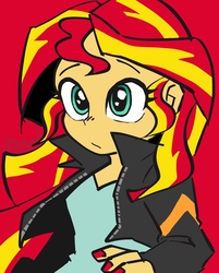Size: 1028x1280 | Tagged: safe, artist:y-a-m-a-y-o, sunset shimmer, equestria girls, g4, cute, female, nail polish, red background, shimmerbetes, simple background, solo