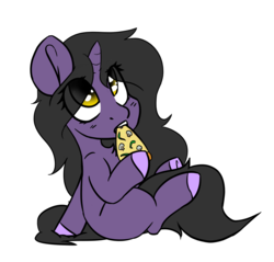 Size: 1401x1342 | Tagged: safe, artist:spoopygander, oc, oc only, oc:rivibaes, pony, unicorn, colored hooves, cute, eye clipping through hair, female, filly, food, looking up, mushroom, pepper, pizza, ponysona, simple background, solo, white background, ych result