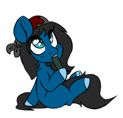 Size: 1401x1342 | Tagged: safe, artist:spoopygander, oc, oc only, oc:blue pone, earth pony, pony, bandana, colored hooves, colt, cute, food, looking up, male, ponysona, simple background, solo, sushi, transparent background, ych result