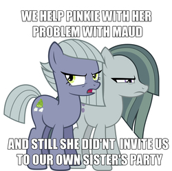 Size: 1320x1311 | Tagged: safe, limestone pie, marble pie, earth pony, pony, g4, the maud couple, angry, duo, female, mare, meme, simple background, sisters, unamused, upset, white background