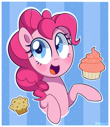Size: 2000x2300 | Tagged: safe, artist:darkynez, pinkie pie, earth pony, pony, g4, blushing, cupcake, cute, diapinkes, female, food, happy, high res, mare, muffin, smiling, solo, sprinkles