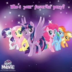 Size: 1080x1080 | Tagged: safe, applejack, fluttershy, pinkie pie, rainbow dash, rarity, twilight sparkle, alicorn, pony, g4, my little pony: the movie, official, best pony, bronybait, favorite pony, mane six, my little pony logo, twilight sparkle (alicorn)