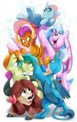 Size: 2428x3836 | Tagged: safe, artist:luximus17, gallus, ocellus, sandbar, silverstream, smolder, yona, changedling, changeling, classical hippogriff, dragon, earth pony, griffon, hippogriff, pony, yak, school daze, cloven hooves, cute, diaocelles, diastreamies, digital art, dragoness, eye clipping through hair, eyebrows, eyebrows visible through hair, featured image, female, frown, gallabetes, group, high res, male, open mouth, open smile, sandabetes, simple background, smiling, smolderbetes, student six, sweet dreams fuel, teenaged dragon, teenager, wavy mouth, white background, yonadorable