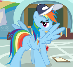 Size: 2433x2254 | Tagged: dead source, safe, alternate version, artist:shutterflyeqd, rainbow dash, pegasus, pony, g4, school daze, adorasexy, baseball cap, bedroom eyes, butt, cap, clipboard, coach, coach rainbow dash, cute, dashabetes, dock, featureless crotch, female, gym, hat, high res, looking at you, looking back, looking back at you, loyalty class, mare, plot, professor rainbow dash, rainbow dashs coaching whistle, rainbutt dash, rear view, school of friendship, seductive, sexy, show accurate, signature, smiling, solo, spread wings, teacher, whistle, whistle necklace, wings