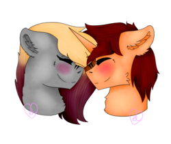 Size: 1900x1600 | Tagged: safe, artist:diane-thorough, oc, pony, unicorn, bust, couple, female, floppy ears, happy, male, shipping, simple background, smiling, straight, transparent background, ych result