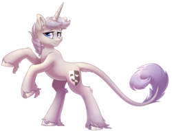 Size: 2620x2000 | Tagged: safe, artist:aegann, oc, oc only, oc:thespia, pony, unicorn, high res, leonine tail, rearing, simple background, solo, transparent background, unshorn fetlocks
