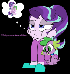 Size: 730x768 | Tagged: safe, artist:emositecc, edit, spike, spike the regular dog, starlight glimmer, dog, equestria girls, g4, bored, dialogue, female, hug, male, ship:sparlight, shipping, straight, thought bubble