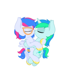 Size: 4331x5006 | Tagged: safe, anonymous artist, oc, oc only, oc:azure lightning, oc:cyan lightning, pegasus, pony, unicorn, absurd resolution, brother and sister, colt, cuddling, cyancest, duo, eyes closed, female, filly, foal, glasses, hoof polish, horn, hug, incest, kiss on the lips, kissing, male, nail polish, oc x oc, pegasus oc, shipping, siblings, simple background, straight, transparent background, unicorn oc