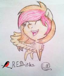 Size: 1015x1200 | Tagged: safe, artist:podkovka, oc, oc only, oc:red-iska, pony, chibi, cute, hawks, solo, traditional art