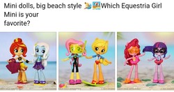Size: 714x378 | Tagged: safe, applejack, fluttershy, pinkie pie, sci-twi, sunset shimmer, trixie, twilight sparkle, equestria girls, equestria girls specials, g4, my little pony equestria girls: better together, my little pony equestria girls: forgotten friendship, clothes, doll, equestria girls minis, female, irl, photo, swimsuit, toy