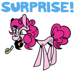 Size: 1695x1613 | Tagged: safe, artist:liarlofi, pinkie pie, earth pony, pony, g4, female, happy, party horn, simple background, solo, surprise!, transparent background