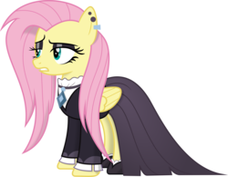 Size: 5911x4602 | Tagged: safe, artist:kopcap94, fluttershy, pony, fake it 'til you make it, g4, absurd resolution, clothes, female, fluttergoth, simple background, skirt, solo, suit, transparent background, vector