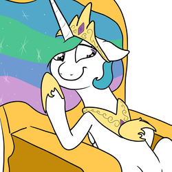 Size: 1000x1000 | Tagged: safe, artist:bennimarru, princess celestia, g4, bored, chair, leaning, sitting, uncouth