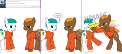 Size: 1808x800 | Tagged: safe, artist:dekomaru, oc, oc only, oc:lock-down, oc:matthew trotswright, earth pony, pony, tumblr:ask twixie, ask, clothes, comic, male, prison outfit, punch, stallion, tumblr