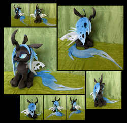 Size: 4548x4392 | Tagged: safe, artist:fireflytwinkletoes, oc, oc:queen chalybeous, changeling, changeling queen, absurd resolution, blue changeling, changeling queen oc, female, irl, photo, plushie, sitting, solo