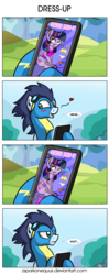 Size: 1675x4214 | Tagged: safe, artist:zsparkonequus, soarin', twilight sparkle, alicorn, pegasus, pony, g4, blushing, cellphone, clothes, comic, dexterous hooves, dressup, dressup game, female, male, panties, phone, pink underwear, realization, shipping, smartphone, soarlight, straight, twilight sparkle (alicorn), underwear, undressing, uniform, we don't normally wear clothes, white underwear, wonderbolts uniform