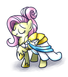 Size: 1600x1800 | Tagged: safe, artist:sugar morning, fluttershy, pegasus, pony, fake it 'til you make it, g4, clothes, cute, dress, eyes closed, female, mare, simple background, warrior of inner strength, warriorshy