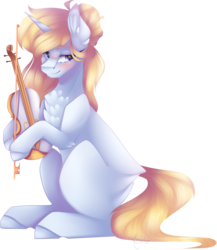Size: 1651x1898 | Tagged: safe, artist:mauuwde, oc, oc only, oc:crystal summer, pony, unicorn, bow (instrument), chest fluff, female, mare, musical instrument, simple background, sitting, solo, transparent background, violin