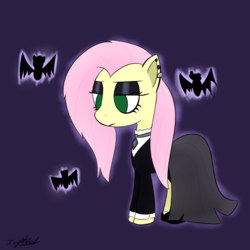 Size: 1000x1000 | Tagged: safe, artist:icy wind, fluttershy, pony, fake it 'til you make it, g4, clothes, female, fluttergoth, skirt, solo, suit