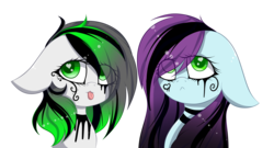 Size: 3379x1818 | Tagged: safe, artist:mimihappy99, oc, oc only, oc:mimi happy, oc:wubsy, pony, bust, duo, female, mare, scene kid, simple background, transparent background