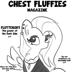 Size: 1650x1650 | Tagged: safe, artist:tjpones, fluttershy, pegasus, pony, fake it 'til you make it, g4, chest fluff, dark jedi, duckface, ear fluff, ear piercing, earring, female, fluttergoth, grayscale, jewelry, knights of ren, looking at you, magazine cover, mare, monochrome, piercing, simple background, sith, solo, star wars, text, white background