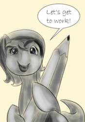 Size: 1050x1500 | Tagged: safe, artist:sketchiepone, oc, oc only, oc:sketchiepone, pony, dialogue, female, mare, open mouth, pencil, sketch, solo, speech bubble, text
