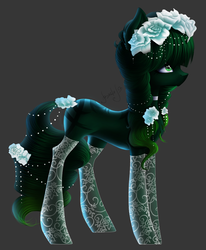 Size: 891x1082 | Tagged: safe, artist:bastet-catmew, oc, oc only, oc:trizhina, earth pony, pony, clothes, female, flower, flower in hair, gray background, mare, simple background, socks, solo, stockings, thigh highs