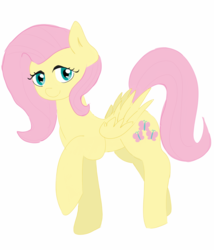 Size: 1600x1872 | Tagged: safe, artist:c0pter, fluttershy, pegasus, pony, g4, female, folded wings, looking at you, mare, raised hoof, simple background, smiling, solo, standing, white background, wings